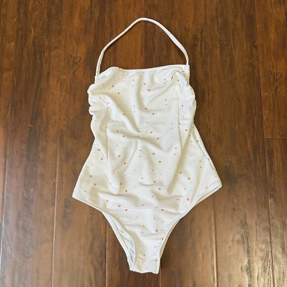 ZULU & ZEPHYR Swimsuit White One Piece Halter Neck Ribbed Summer Beach - Picture 1 of 8